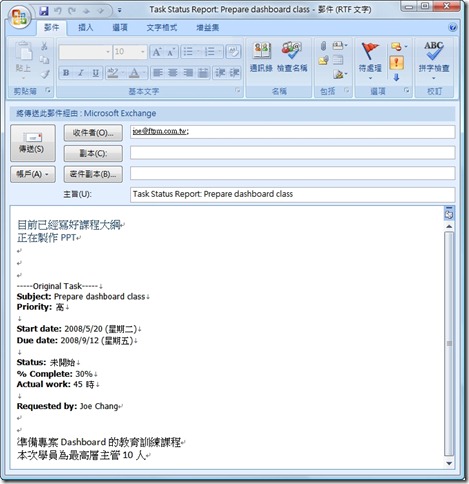 回報工作的Email